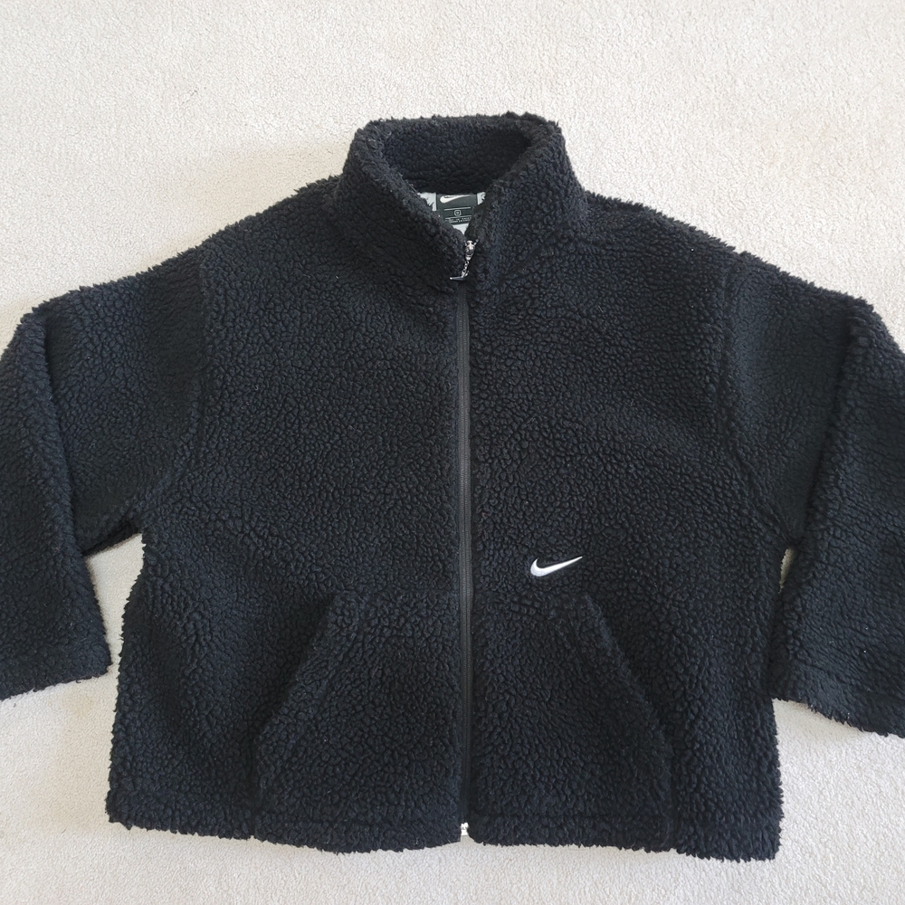 Nike Women Black Cropped Teddy Jacket